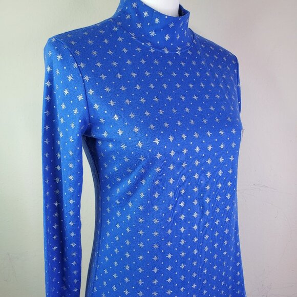 Karen Scott Sweaters - Karen Scott Womens Blue Snowflake Dot Mockneck Top PS